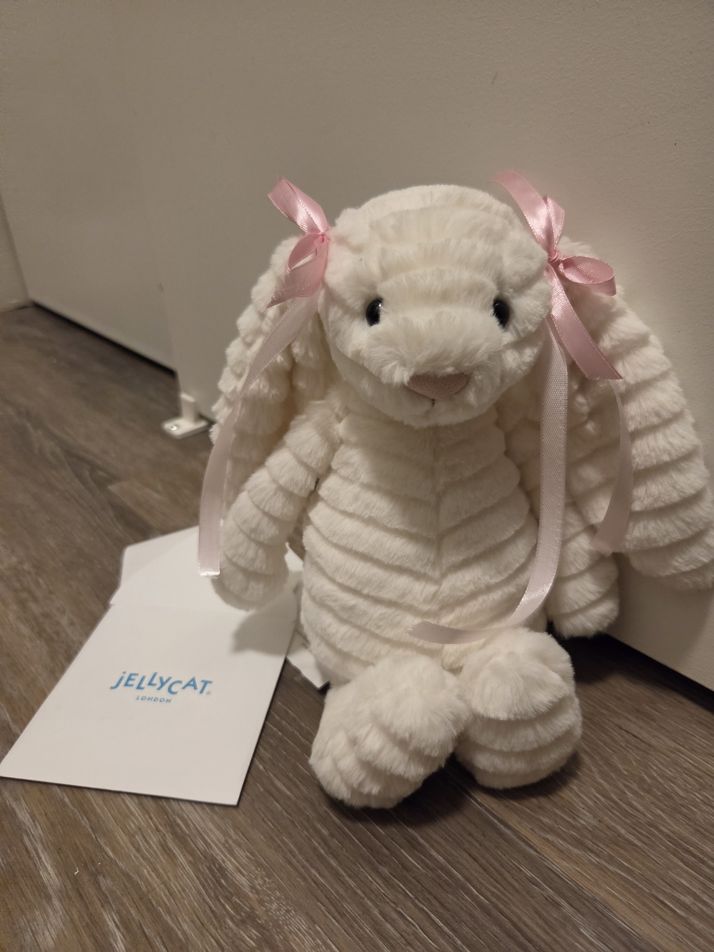 Jellycat Bashful Bunny Soft White Plush with Pink Bows